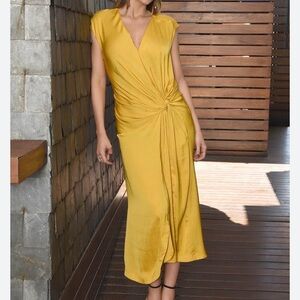Anthropologie Intropia Mustard Yellow Knot-Front Dress size 38 (us 6-8/ medium)